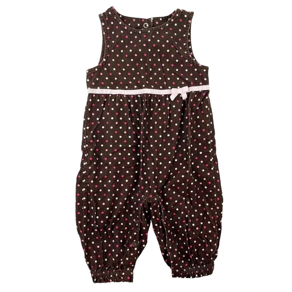Gymboree Sleeveless Brown Polka Dot Corduroy Romper Size 6-12 M